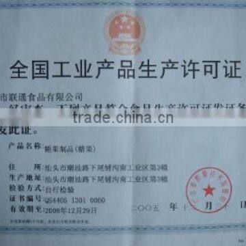 Manufacturing Permit of candy