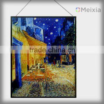 2013 hot sale van gogh cafe terrace glass silk screen printing on glass