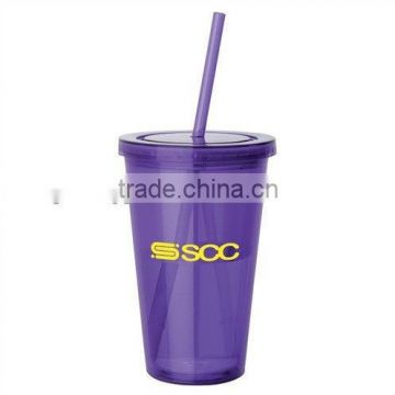 Double walls plastic mug with straw manufacturer wholesale