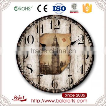 Ancient stylish wear tower photos people love decoration wall clock for coffee shop