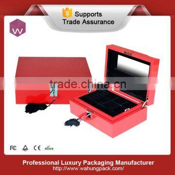 red happiness wooden large mirrored jewelry box