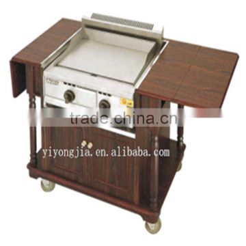 Folding cabinet flambe trolley wooden cooking cart dining cart