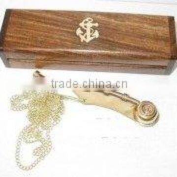 whishle keychain with wooden box-brass whistle key