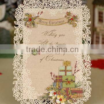 Newly-design laser out of fashionable invitation word handmade christmas card
