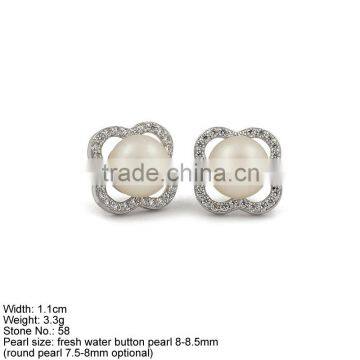 GPA2-005 925 silver jewelry stud earrings with CZ Stones & Pearl Stone