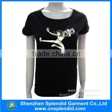 100%cotton breathable half sleeve black women T shirt