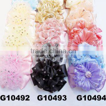 Chic make layered chiffon flower hair bow with shining diamond