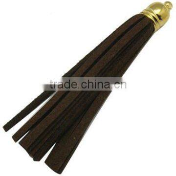 Suede Cord Pendants, with Golden Color Copper Findings, CoconutBrown, Size: 10x83mm, hole: 2mm(LC-G001-12)