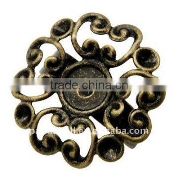 Brass Ring Settings, Antique Bronze, Flower, Ring: about 17.5mm; Tray: about 23mm in diameter(KK-Q030-AB)