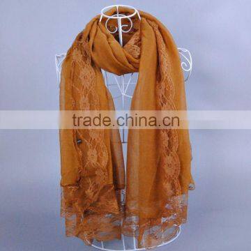 Fashionable Pure Color Big Lace Women Scarf Voile Scarves 180*100 Pashmina photo-5