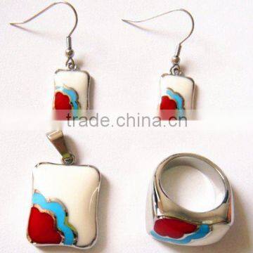 set012 new fashion stainless steel enamel jewelry set for women