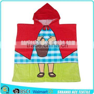 100% cotton cartoon printed kids hooded towel/ cartoon kids beach towel