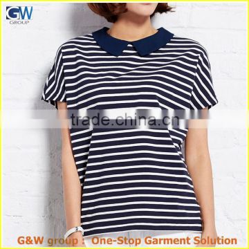 lapel T shirt Loose blue striped shirt NEW design lapel T shirt