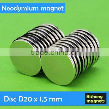 Strong disc Magnets D20x1.5mm Sintered Neodymium magnet china