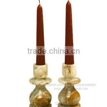 Multi Brown Onyx 2pc Set Candle Holder in low price