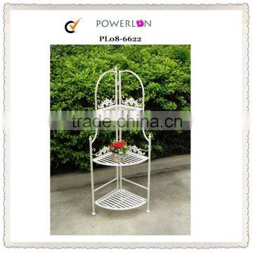 Antique White Corner Standing 3-Tiers Wrought Iron Metal Shelf