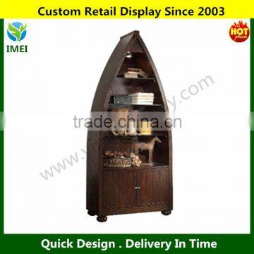 wooden Boat Shaped Bookcase with Light, Cherry Finish YM1-1066