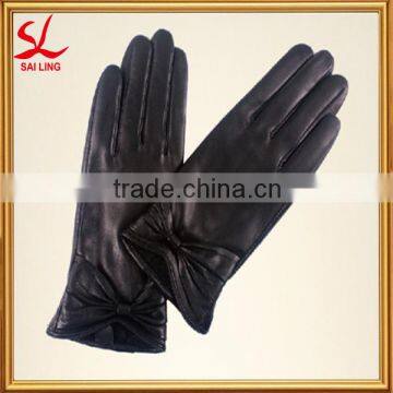 Bowknot Accessories Girls Driving Leather Glove Fashion Dress Smoking Gloves