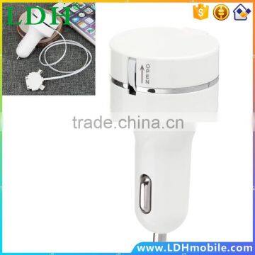 Protable Mini 3 in 1 Flexible Car Charger Converter White Color