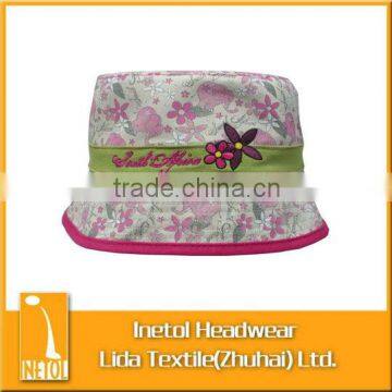 embroidered cotton children bucket hat with broken flowers pattern