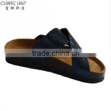 2016 women cork slipper New Design bule with paillette and hasps cheap Fashion Cork Slipper