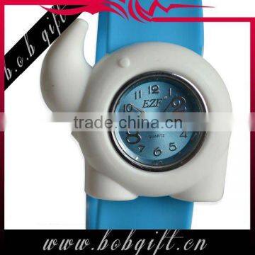 2014 kids cute elephant shaped silicone slap band quartz watches with high quality