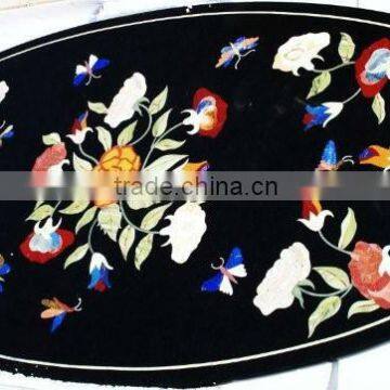 Black Marble Flower Inlay Table Top