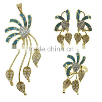 enamel gold jewelry pendant set QMH012 18k gold jewelry