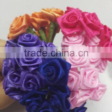 Factory Price Mini Satin Rose Artificial Flowers For Wedding Car Decoration DIY material Fake Flowers