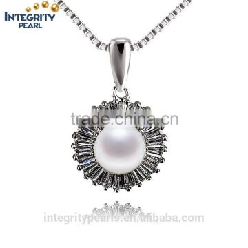 925 silver pearl pendant necklace 9mm AAA button nice design cheap pearl pendant