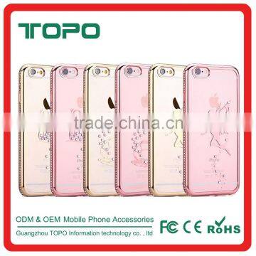 Diamonds Swan angel electroplate frame soft TPU for girls mobile phone Case for iphone 6 6s plus
