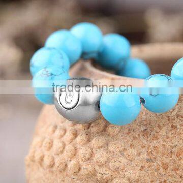 Stock! Healthy Blue Round Natural Turquoise Steel Bracelet