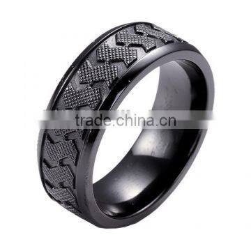Engravable Tree of Life CZ Black Titanium Ring Black Zirconium Wedding Band photo-3