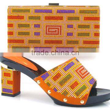 Italian Designer Shoes and Bags to Match Chuncky Heel Women Shoes Mix Colorful Stone Bag