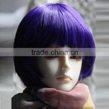 short dark purple bobo style BJD doll wig with full bangs