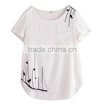 Fashion Embroidery Women linen t-shirt Casual Short Sleeve hemp clothes