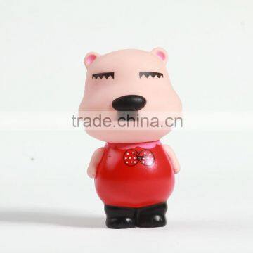 customized red bowknot bear coin bank, plastic/PVC/ABS OEM money box, china maunfacturer coin bank custom made