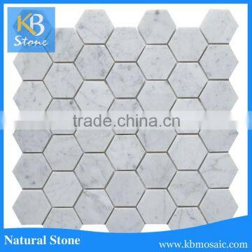 High Quality hexagon Polished White Carrara Marble Mosaic for interior derocations