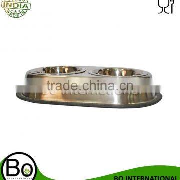 metal stainless steel double dog water bowl with iron stand