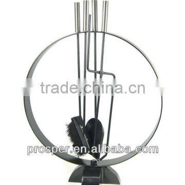 metal fireplace tools set with round holder