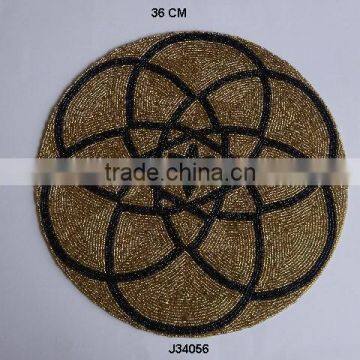 Round brown Black Glass bead place mats with flower patterns available in more colours and patterns