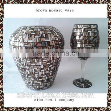 Home Interior Ornament Large Glass Unique Handmade Brown Mosaic Vase