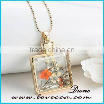Real Dry Flower Wish Glass Locket Necklace Pendant Terrarium Necklace photo-2