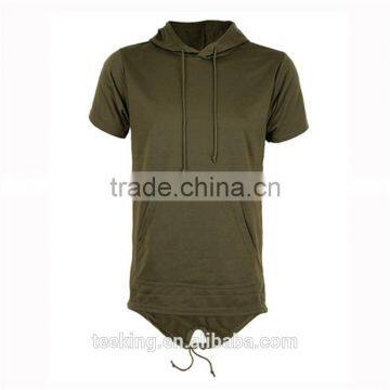 custom men's blank short sleeve longline curve hem hoody