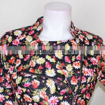 Europe Ameicia Fashion Black Flower Pringting Long Sleeve Pu Leather Waterproof Jackets for Women photo-3