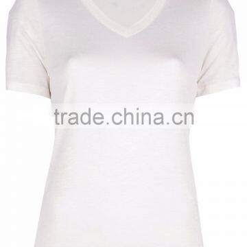 Custom good quailty women v neck blank white t-shirt