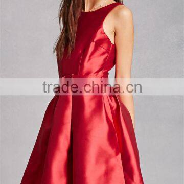 New Cheap Fashion Round Neck Sleeveless On-seam Pockets Pleated Taffeta Dress photo-4