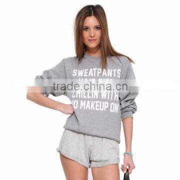 Women gray color long sleeve round neck letter printed sweatshirt