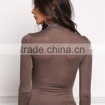 MGOO Fashion Manufacturer Custom Chocker Bodysuits For Women Front T-Strap Long Sleeves Women Tunic photo-6