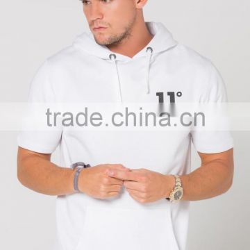 White Short Sleeve Pullover Hoodie for Men Blank 100% Cotton Fleece Gym Fitness Hoodie Cheap Wholesale Men's Clothing